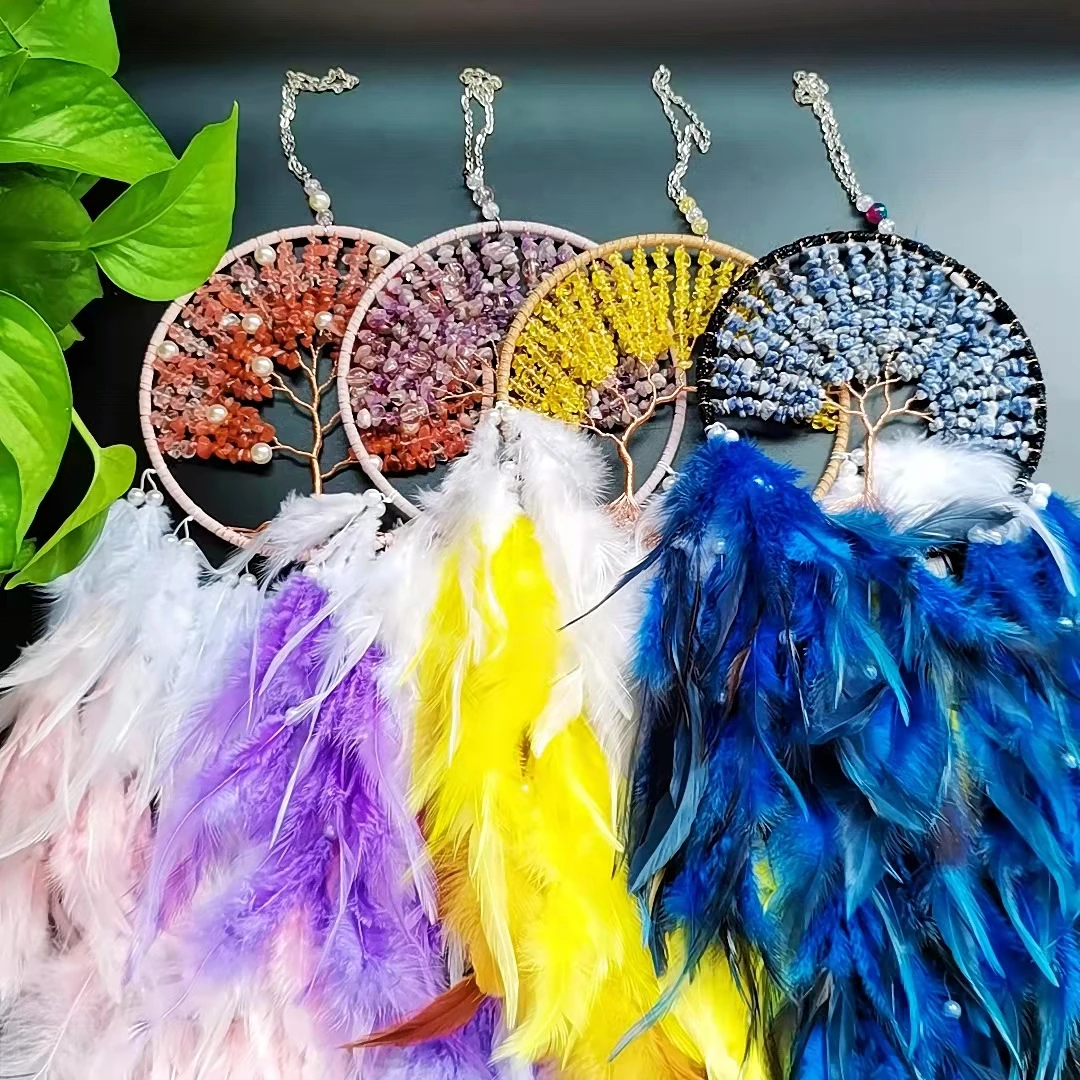 

Wholesale Beautiful Healing Crystal Gemstone Gravel Dream Catcher Carving Crafts For Gift Decoration