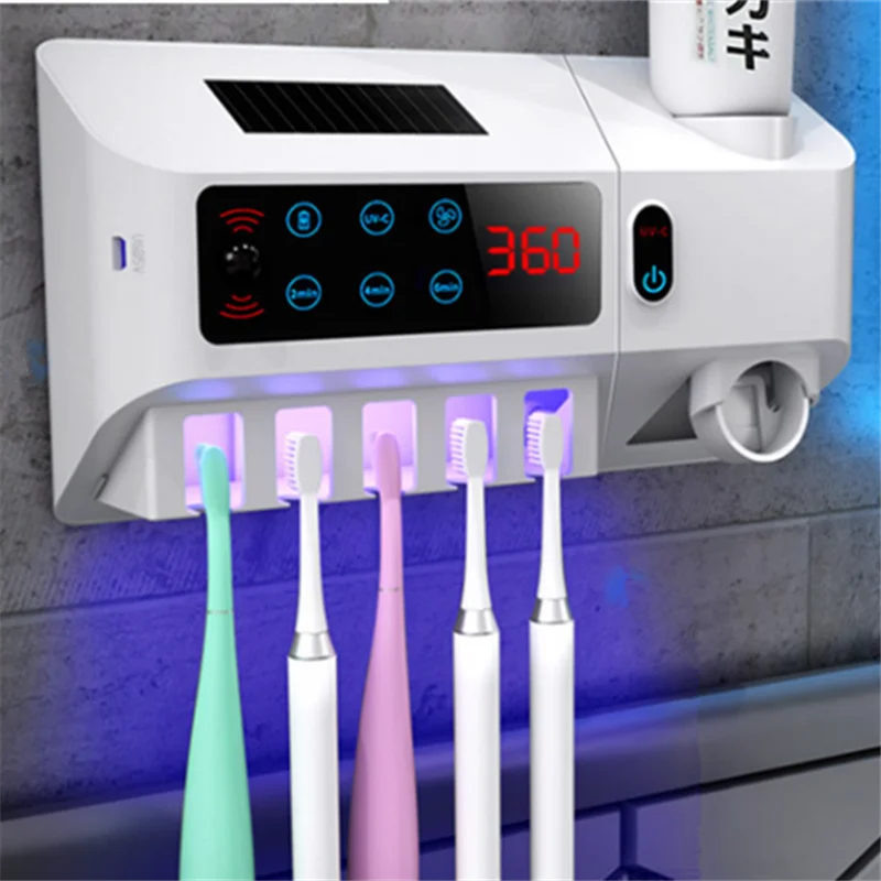 

3 in 1 New Product Wireless Smart UV Sterilization Led Toothbrush Sterilizer Dryer Holder With Automatic Toothpaste Dispenser, White customize