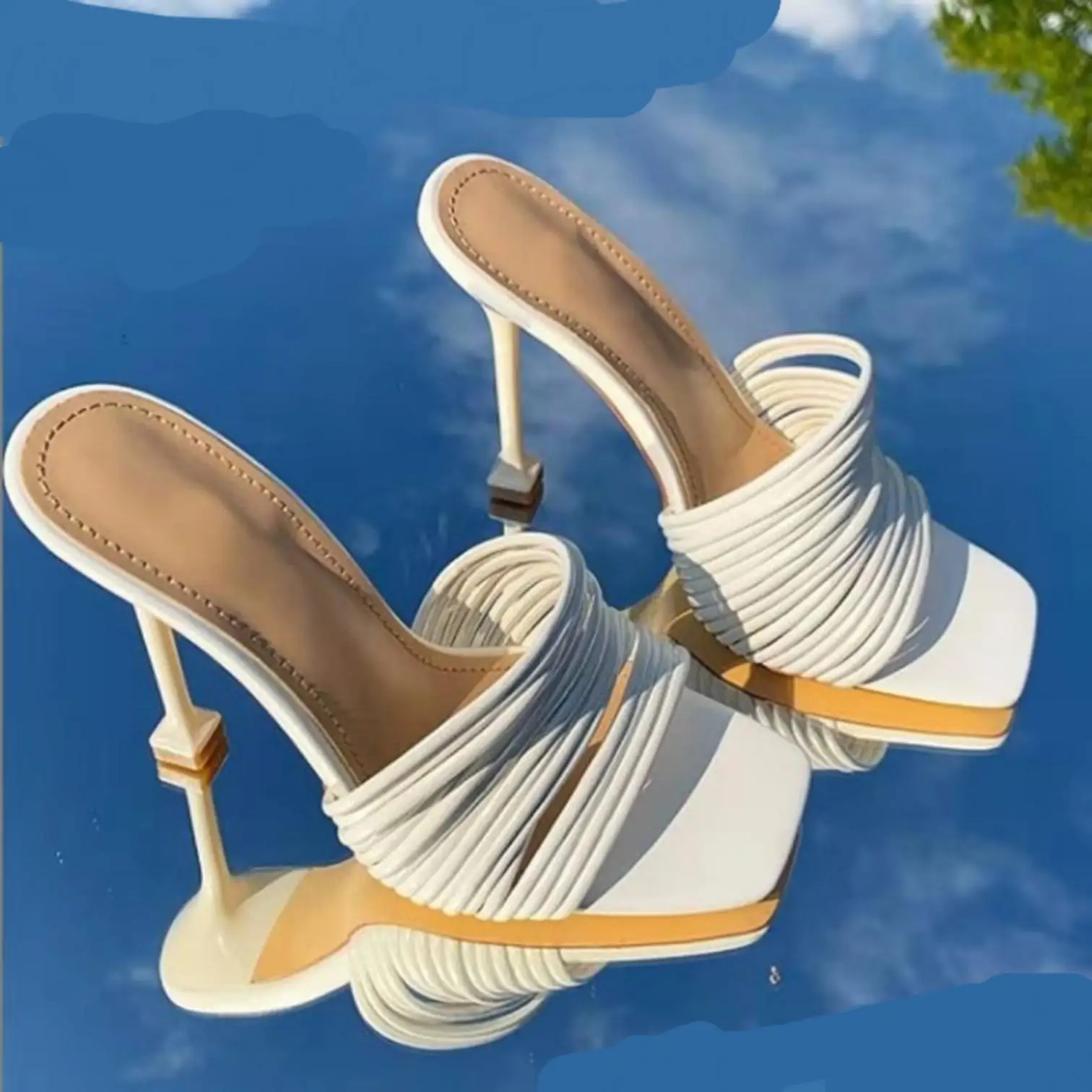 

HL-089 ladies white Sandals New Women's large size stiletto heel sandals with muti thin cross strap slipper, Picture show , squine colors