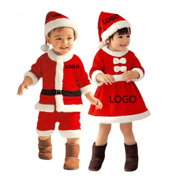 

Custom Logo Santa Claus Kids Christmas Clothing Baby Girls Boys Outfits Children Dress Hat baby Infant Christmas Clothing Set