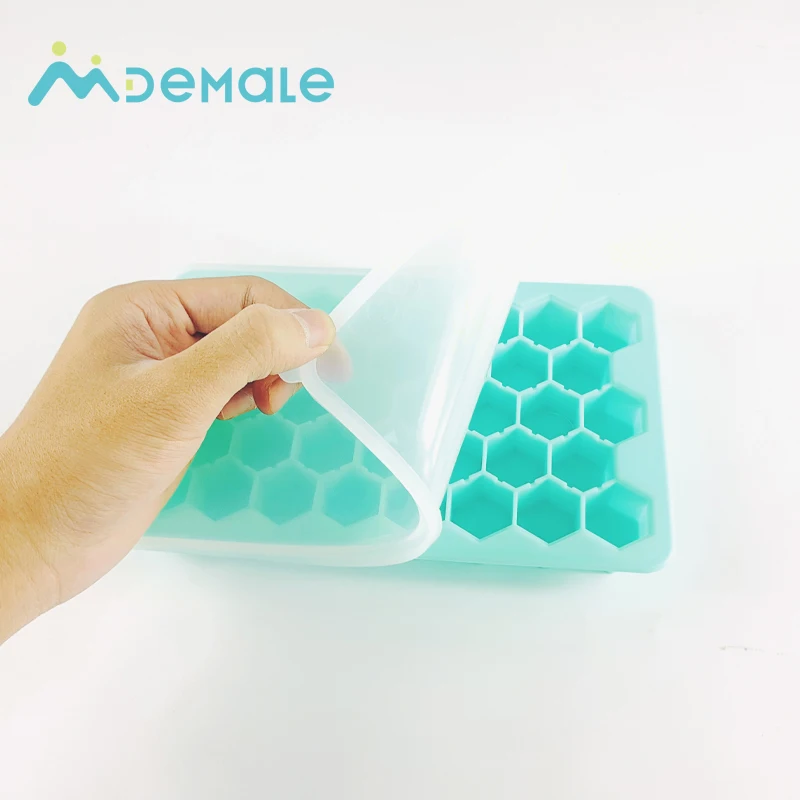 

silicone 38 cavities honeycomb shape ice cube mold with lid, Blue,purple