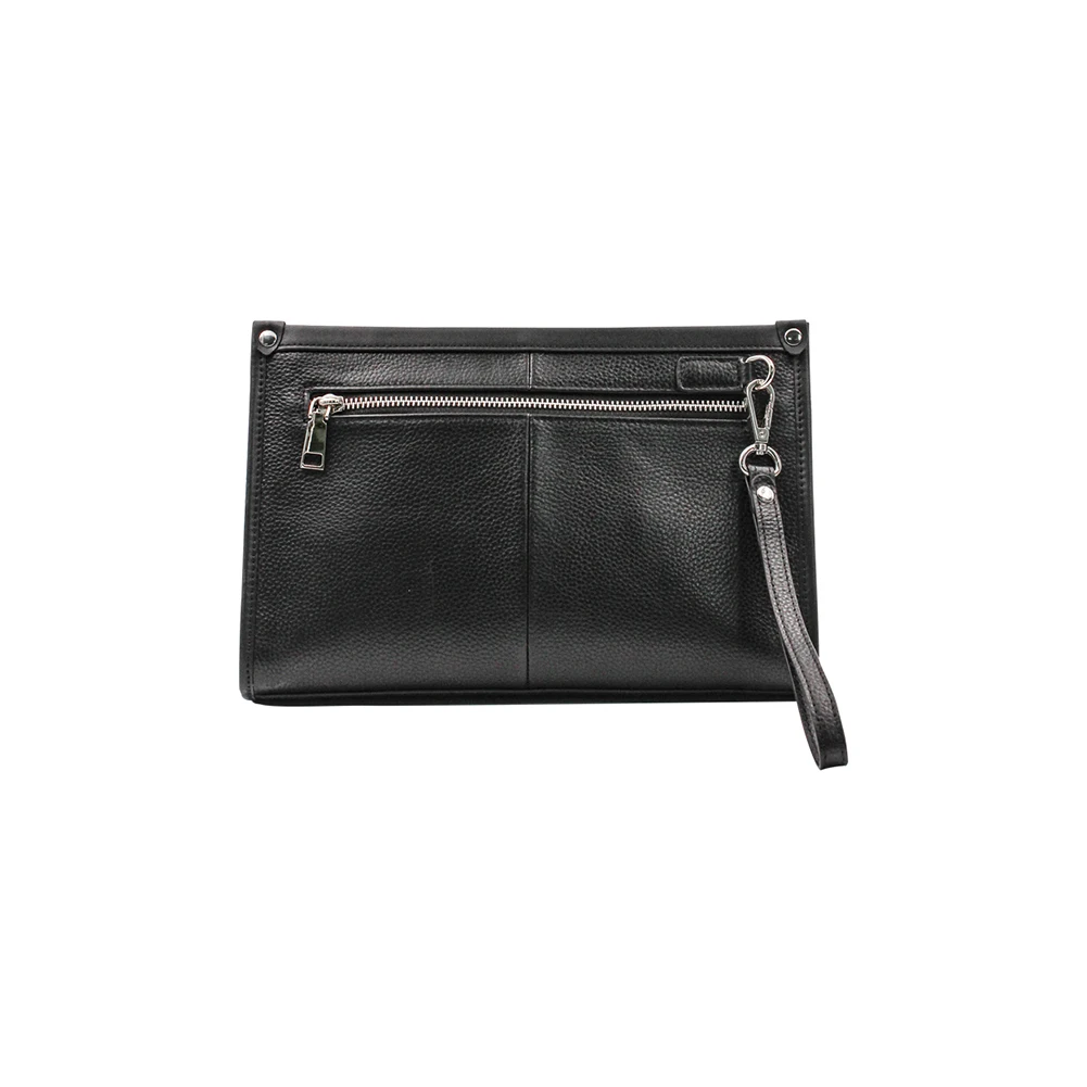 

Wholesale Man Leather Business Office Fingerprint Clutch Handbag, Black+ sliver