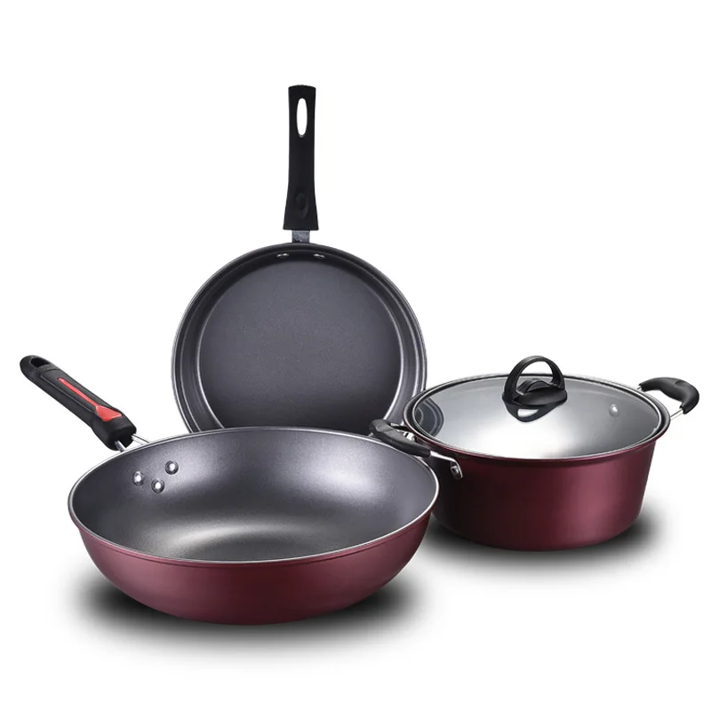 

Wine Red Color Boutique Pre-seasoned Cast Iron Frying Pan Soup Pot And Cast Iron Pans Gift Set