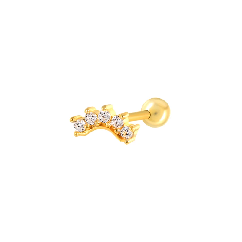 

S925 silver mini bending tube zircon earring 18k gold plated piercing stud earrings