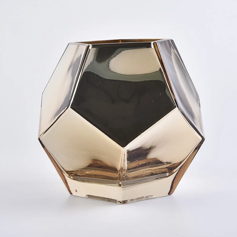 Large Gold Pentagon Glass Candle Holders Home Decor Pieces