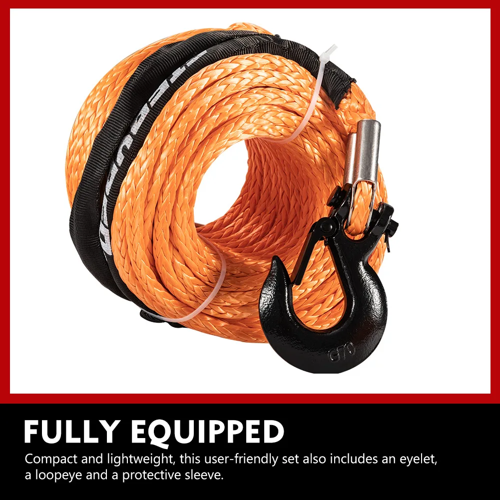 3/8" Synthetic Winch Rope 25000lbs 100ft Winch Line Cable W/steel Hook