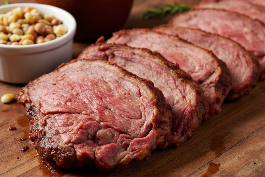 Carved rib roast slices on serving platter