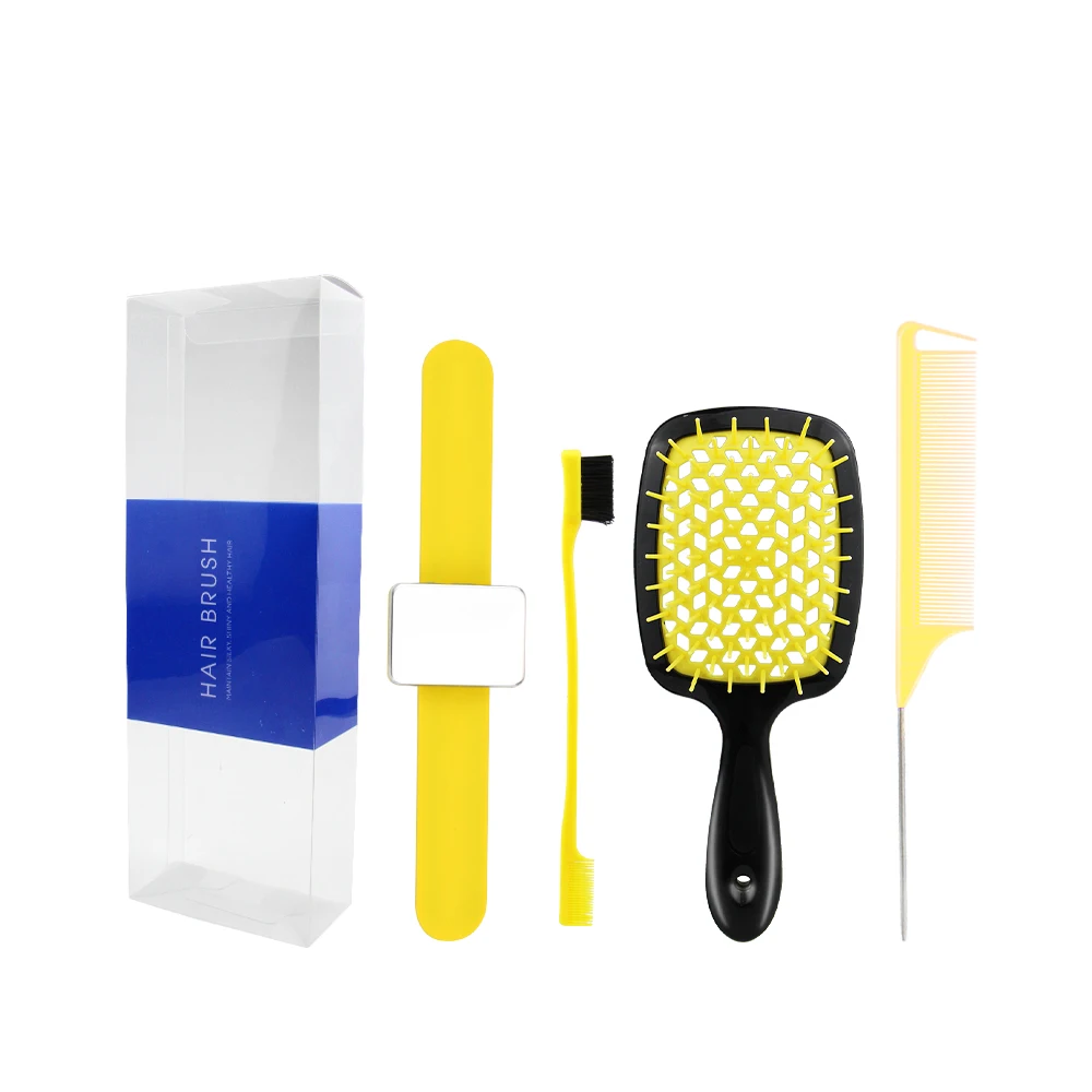 

Wholesale price rat tail comb set plastic shampoo massage hair brush edge brush for women, Yellow