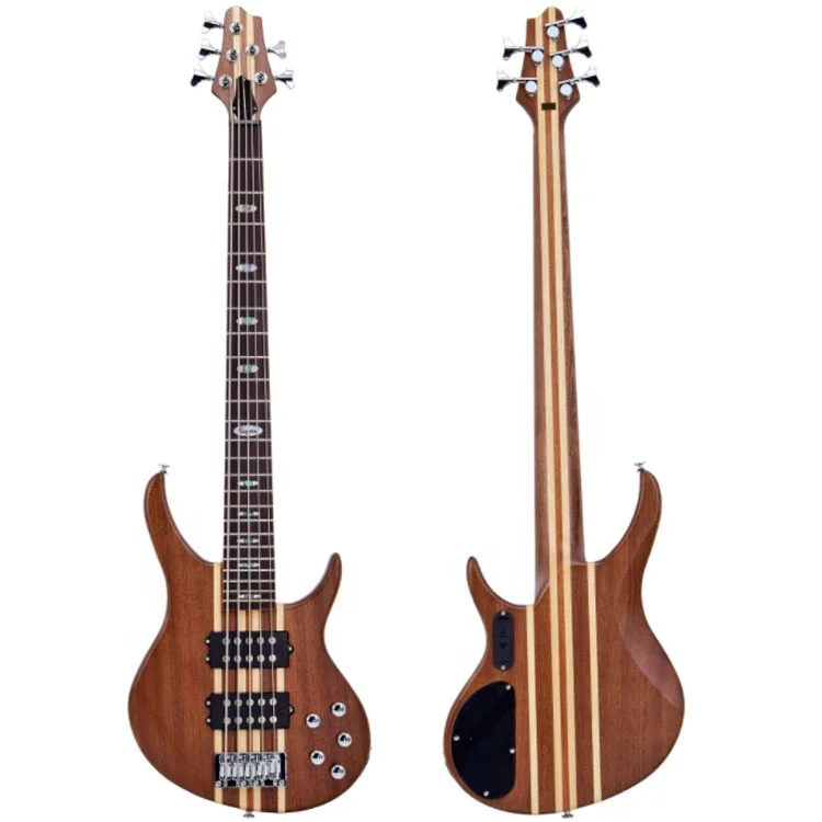 

Instrumentos musicales profesional 43 inches 5 string electric bass guitar With Siamese double pickup, Black,red wood