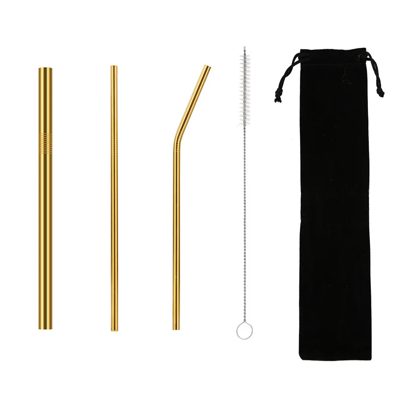 

Reusable Custom Logo Stainless Steel Metal Drinking Straws Set In Stock