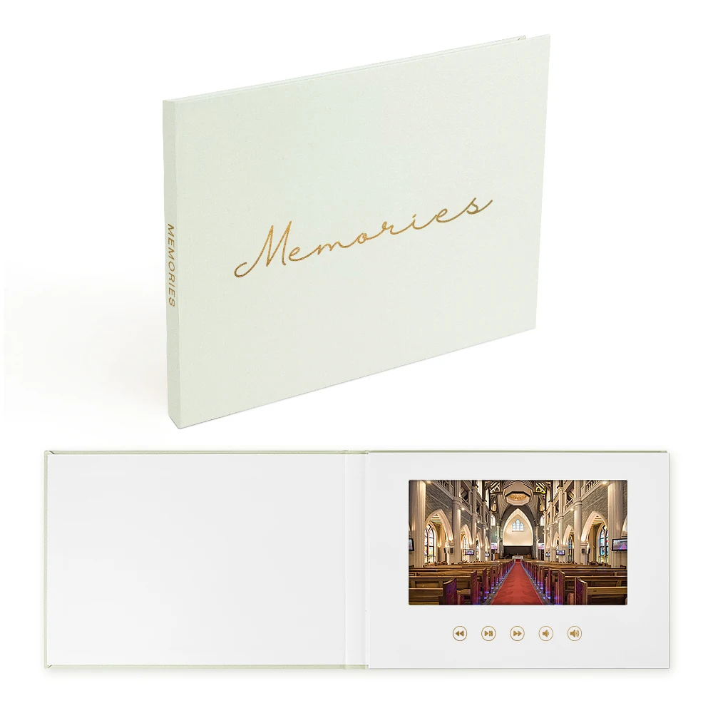 

Luxury Memories Hardcover A5 LCD Video Brochure 7 Inch IPS linen video booklet for Wedding day video albums