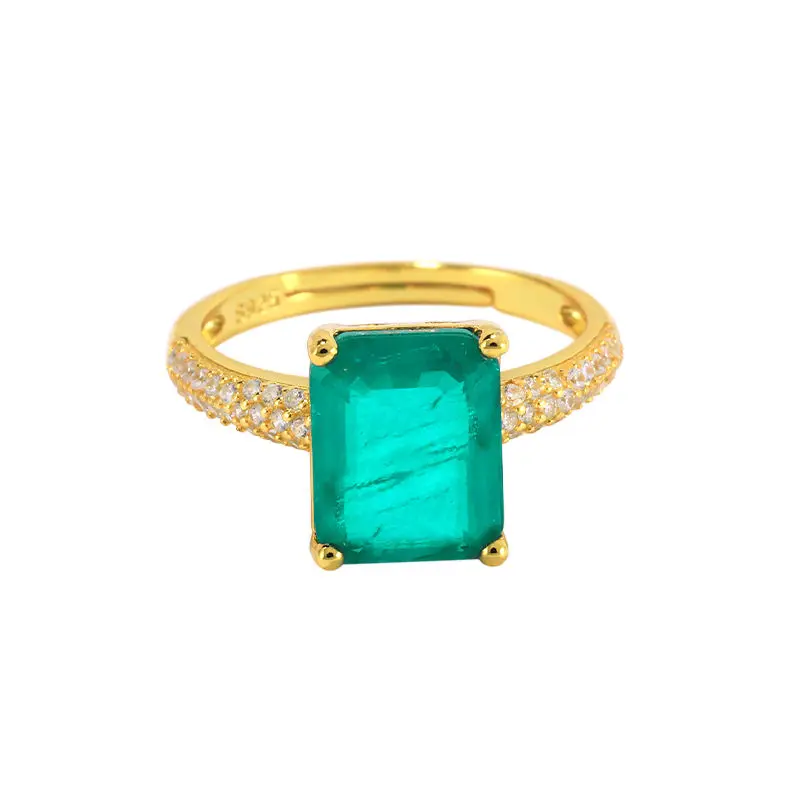 

925 sterling silver fashion jewelry rings gemstone paraiba zircon tourmaline adjustable rings jewelry women