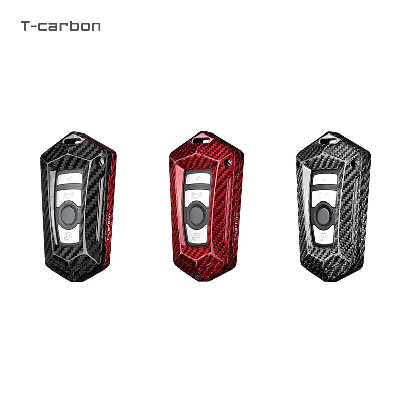 

T-carbon Factory Carbon Fiber Car key Cover boutique Toray 3K black carbon fiber for BMW F10 F20 F30 Car keyc case, Red