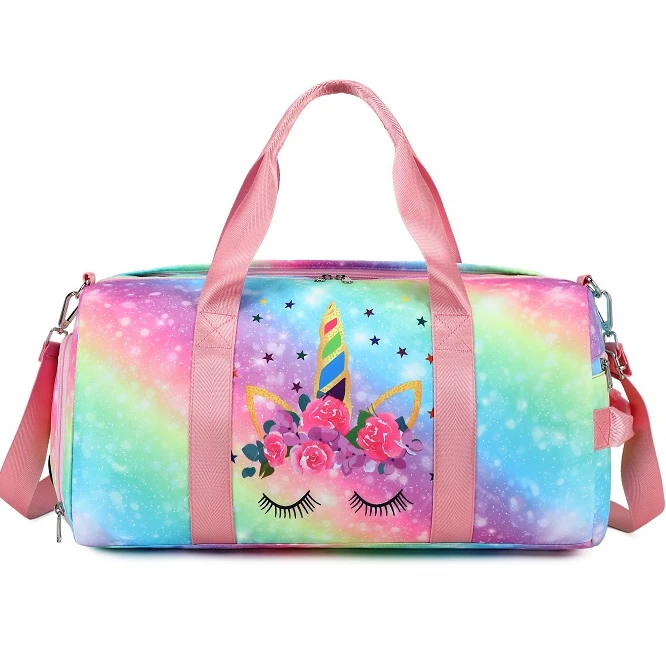 

Unicorn Pinl Color Kids Overnight Duffel Bag Carry on Tote Bag for Girl