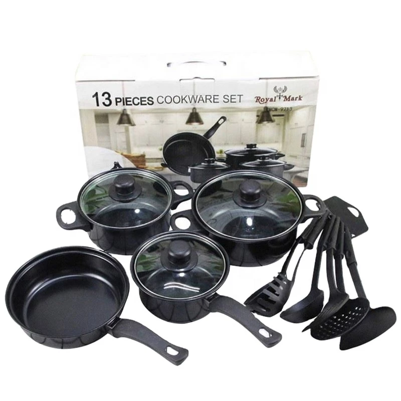 

Newest Product 13pcs Stainless Steel Cookware Set Frying Pan Cookware Nonstick Fine Iron Black Cookware Sets