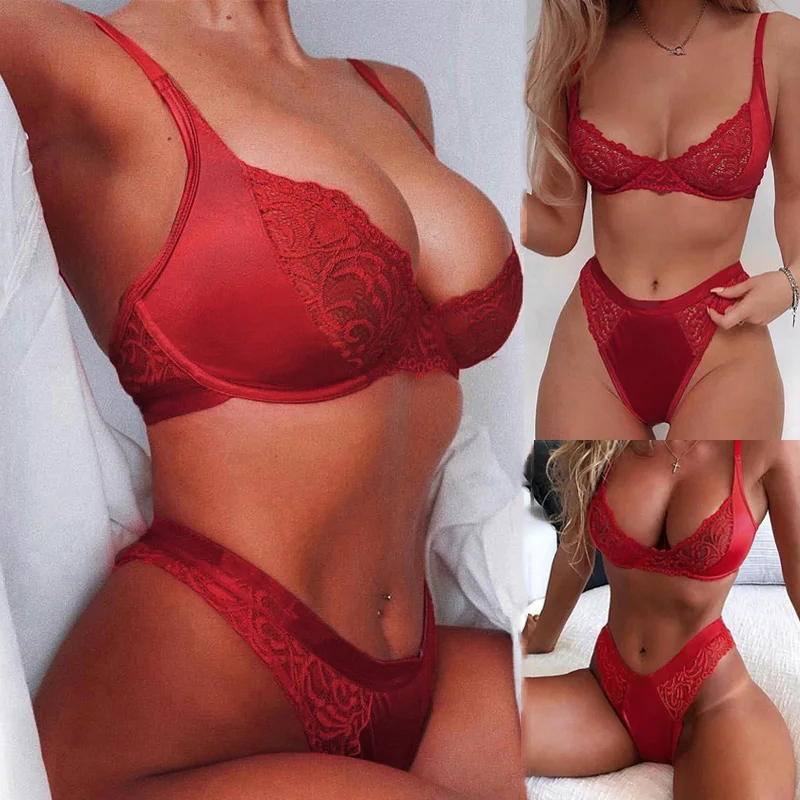 

2021 Hot Sell Sexy Women Transparent Erotic 2 Piece Lace Lenceria Set Sexy Lingerie