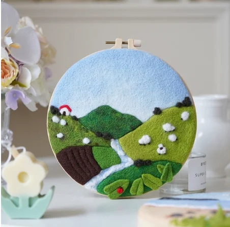 

CHENISTORY DIY Wool Felting Painting With Embroidery Frame Handmade Needle Wool Painting Picture For Home Decors Crafts Gift