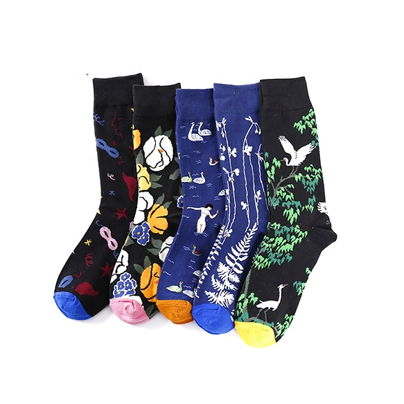 

Made in yiwu genke sock black colorful many patterns men's jacquard socks