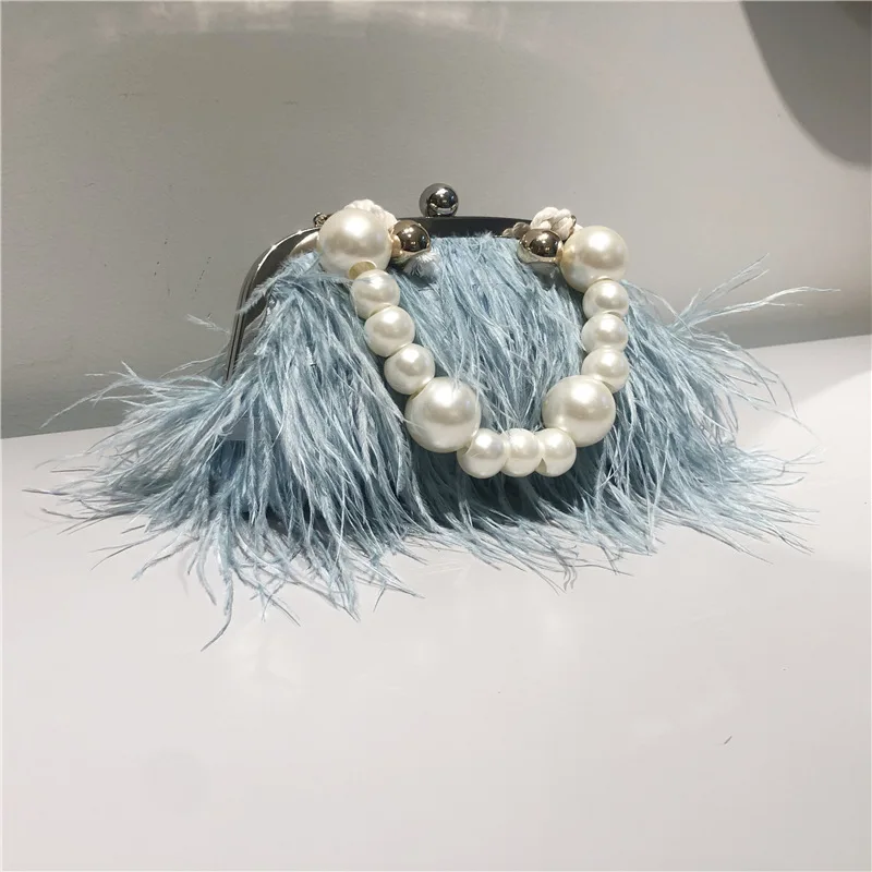 

JANHE Wholesale sac a main Women Pearls Evening Bag Lady Party Mini Handbag Elegant Hand Bag Purse Tassel Feather Clutch