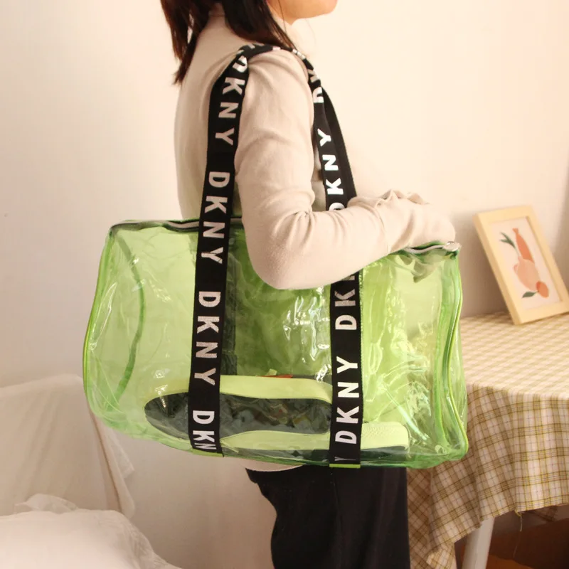 

DB056 2021 Summer clear jelly tote womens hand bag transparent sports gym beach bags ladies pvc transparent duffel bags