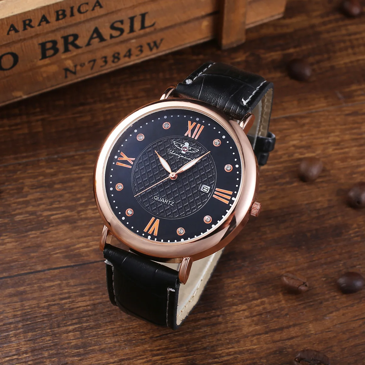 

Popular gift set 2020 luxury leather belt wallet tie quartz watch with large dial cuff links spot
