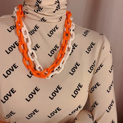 

OUYE Jewelry Fashion Cool Clavicle cross Chain Necklace Female Punk hip hop Colorful Acrylic Chain Necklace, Color