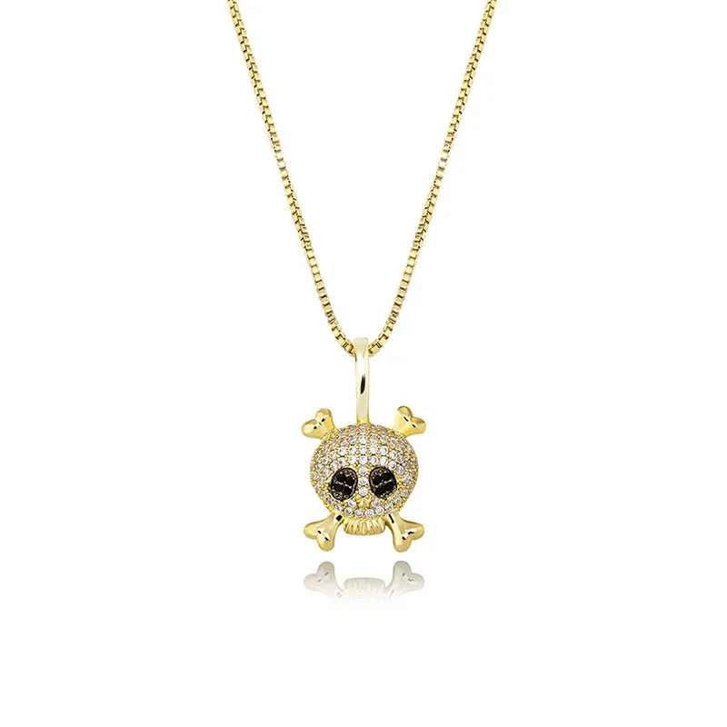 

New 925 Sterling Silver High Quality Iced Out Cubic Zirconia Skull Pendant&Necklace Hip Hop Fashion Jewelry Gift, Color,silver, gold