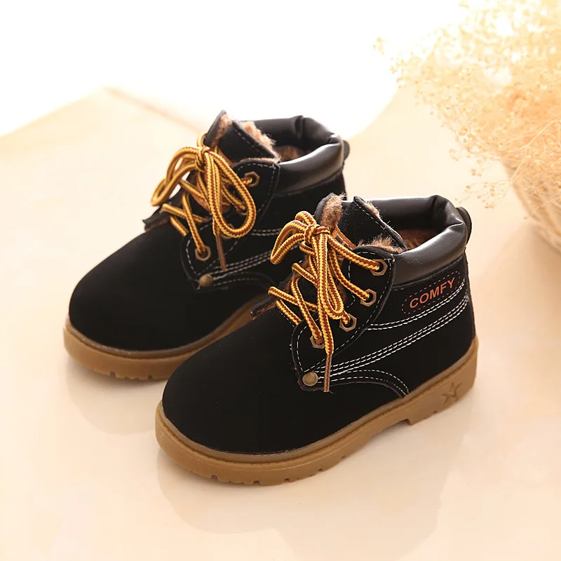 

Latest Style Anti-slip Warm shoes Martin Boots for boys Kids plush fur children winter boots, Black yellow brown