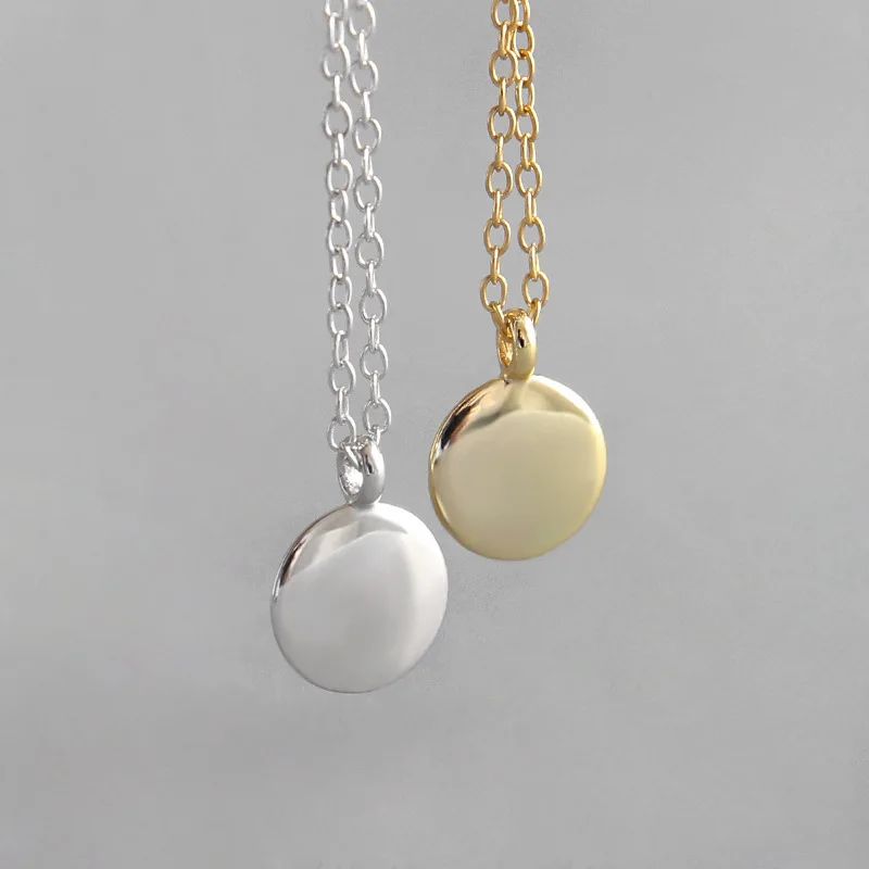 

Korean style 925 sterling silver simple mini round disc gold plated pendant necklace jewelry