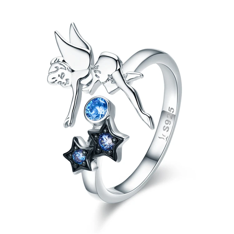 

925 Sterling Silver Fairy with Star Luminous CZ Finger Ring for Women Authentic jewelry Micro Crystal Full Pave Setting Nobility