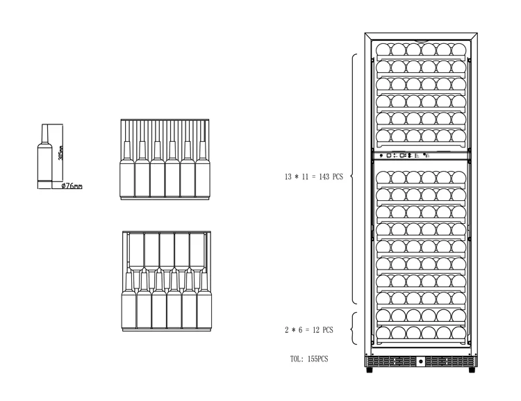 168 built in Dual Zone  stainless steel wine cooler refrigerators