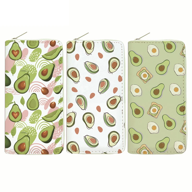 

Avocado Series-3 Women's Cartoon Fruit Purse Girls Cosmetic Bags Clutch Bag Avocado Wallets PU Leather Zipper Wallet