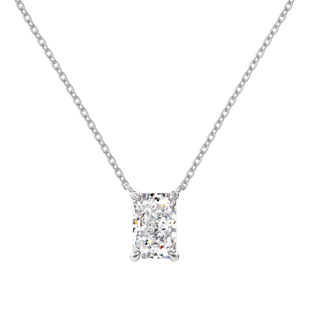 Dylam Charm Classic Fine Fashion Jewelry S925 Silver Solitaire Rectangle 8A Crushed Iced Cut Zirconia Pendant Jewelry Necklace