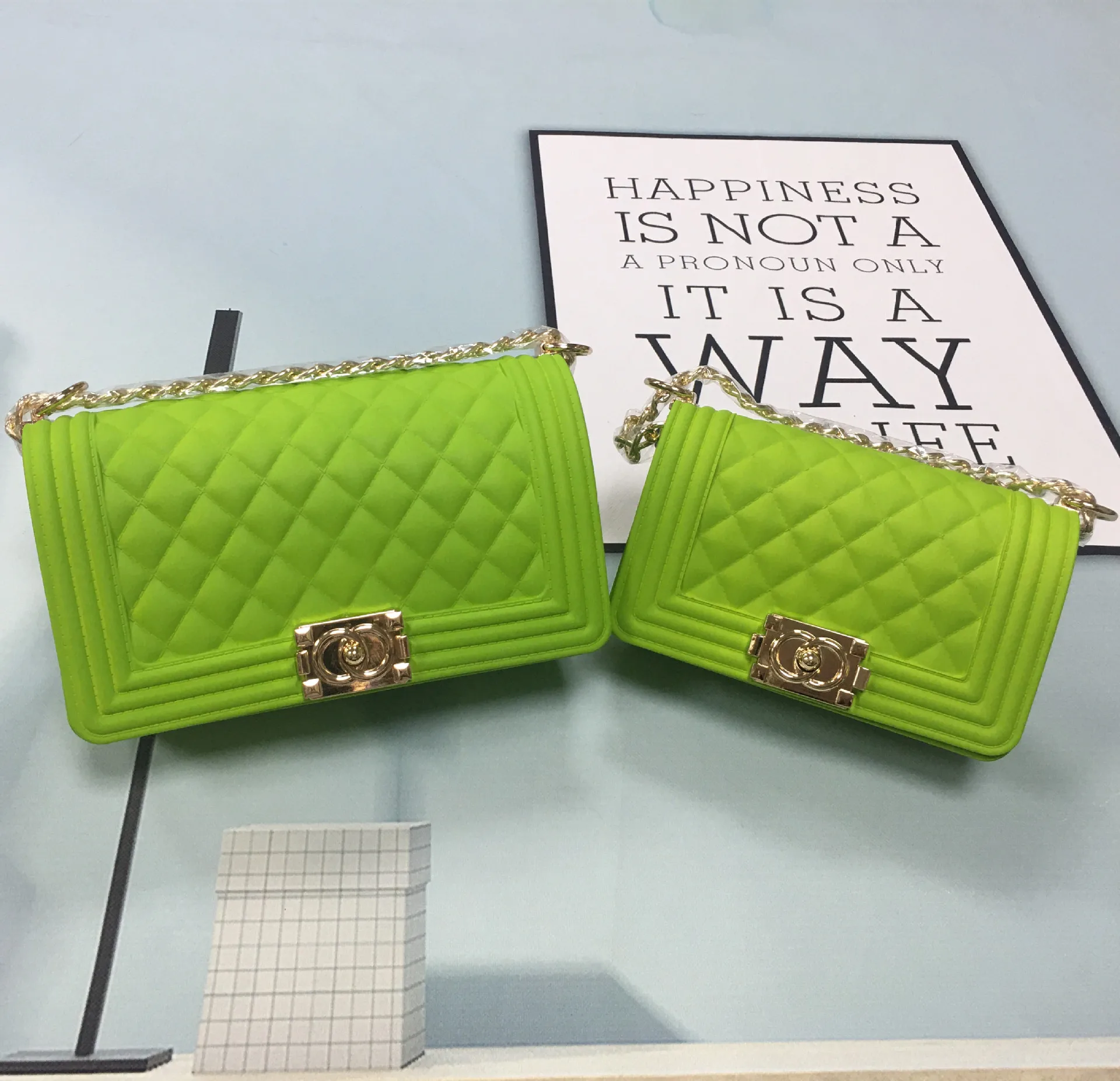 

2pcs Set Women Purses Jelly Handbags Shoulder Chain Strap PVC Matte Bag