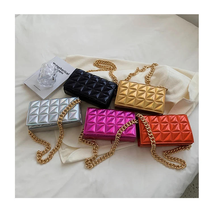 

Laser Colorful Flap Messenger Bags Textured Chain Shoulder Bags for Women Brand Designer Quilted Handbags and Purses Bolsas