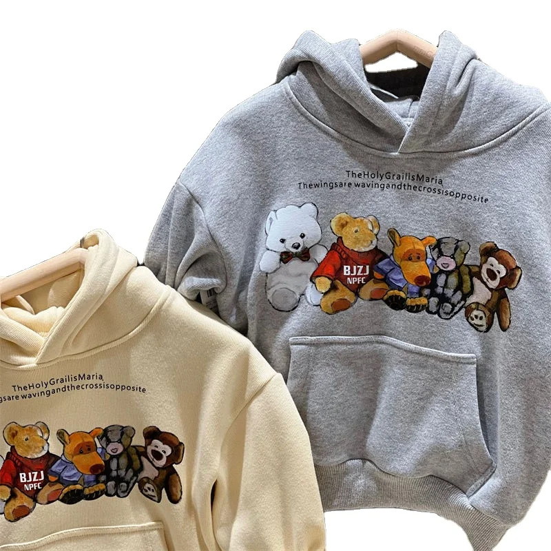 

Bear printed children fleece sweatshirts kids long sleeves custom pullovers baby boy's and girls' thickened hoodies, As picture