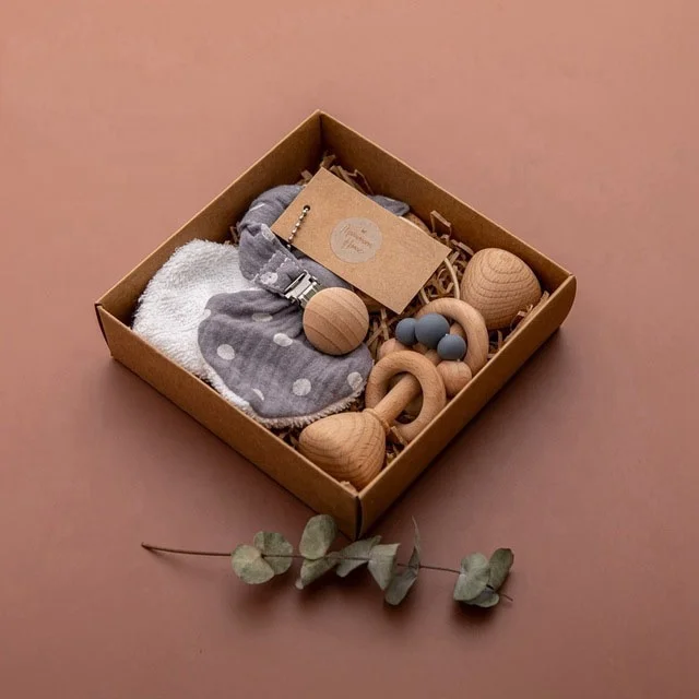 
1 Set Baby Teether Toys Pacifier Clips Chain Beech Wooden Rattles Bunny Ear Bracelet 