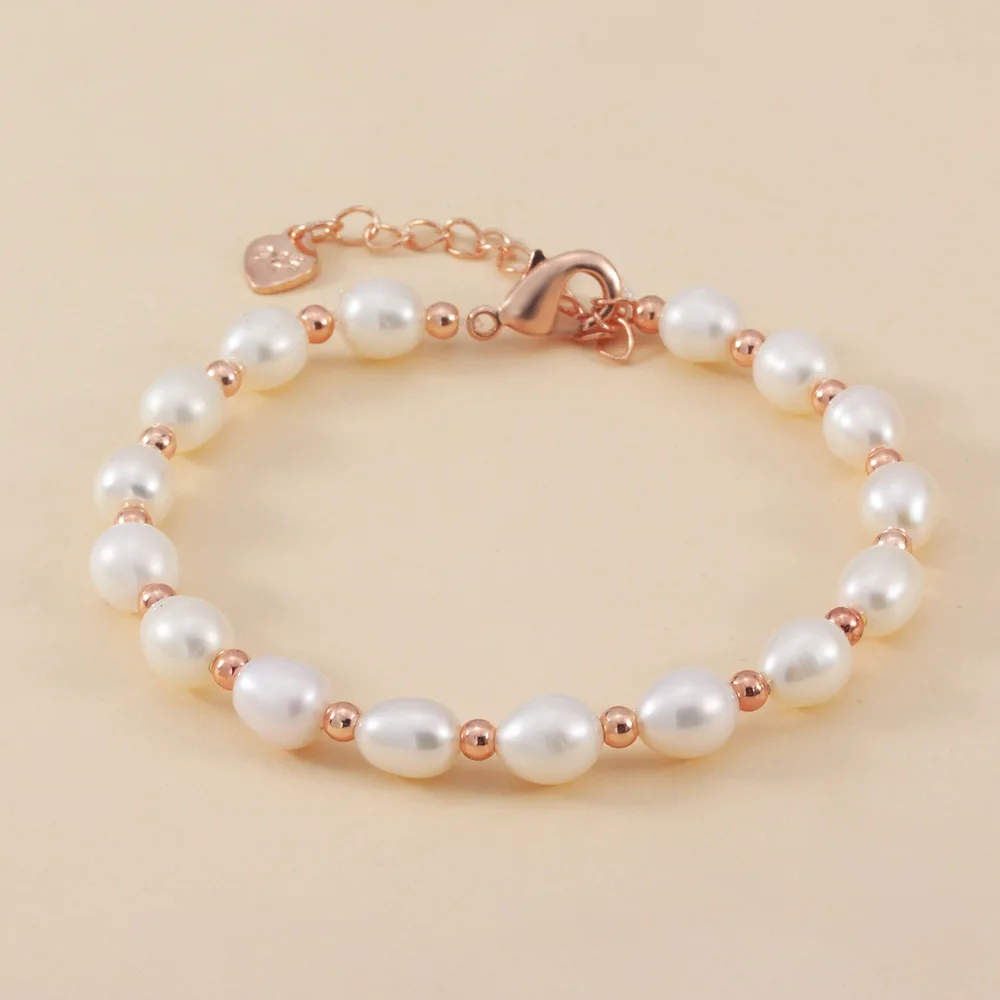 

Fashion Luxury Ins Freshwater Pearl Beaded Bracelet Rose Gold Plated Baroque Pearl Bracelet For Women Girls Gifts