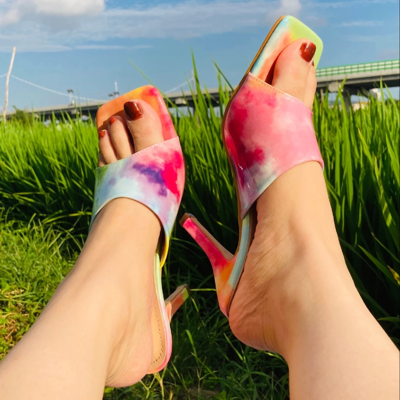 

Dropshipping shoes Wholesale Ladies Shoes Colorful High Heel Slides Women Heeled Sandals, Rainbow color