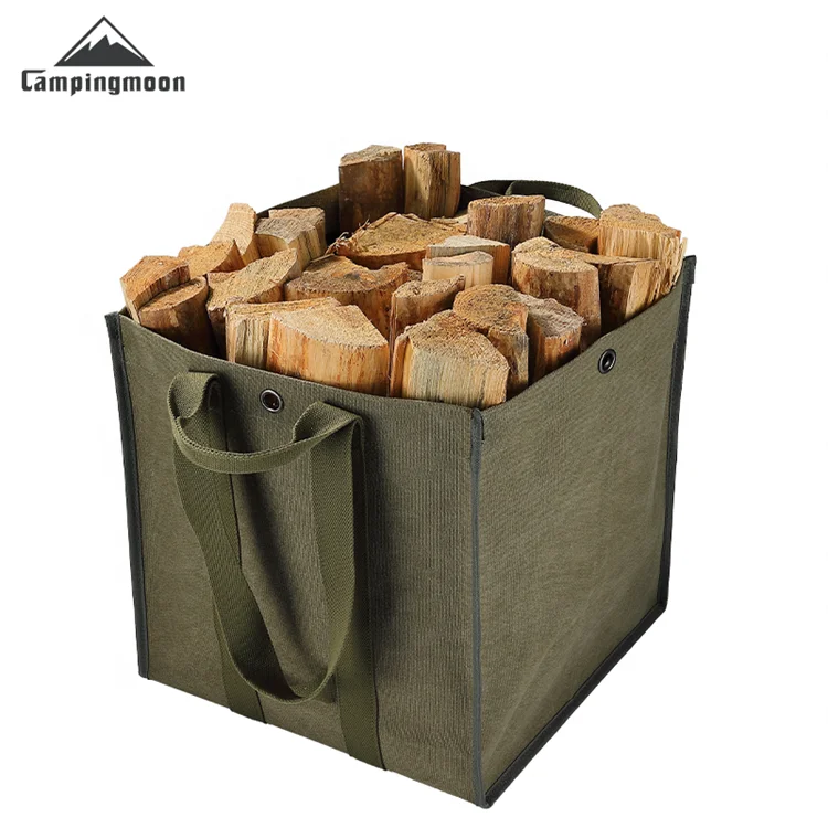 

CAMPINGMOON Large Size Canvas Firewood Wood Carrier Bag Log Storage Camping Outdoor Holder Durable Carry Bag Double Handles, Army green