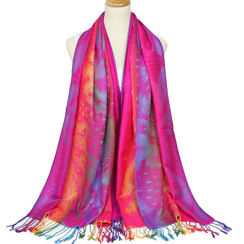 

MIO Long Scarf Cheap Jacquard Shawl With Tassel Various Color Mixed Party Elegant Keep Warm Scarves For Lady