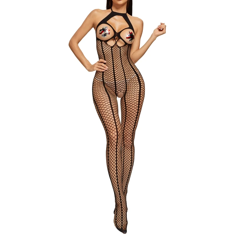 

Women One Piece Jumpsuits Sexy Nylon See Through Mesh Smooth Bodysuit Fishnet Lingerie Bodystocking