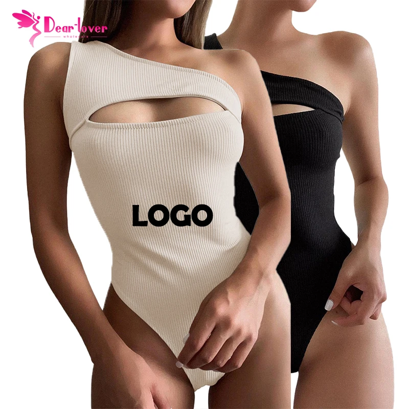 

2022 New Design Sexy Women Rompers Ribbed Cut-out One Shoulder Bodysuits For Women