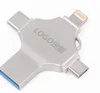 Metal Cross Quadruple Computer Mobile Phone USB flash drive Applicable to Apple Android Type-cUSB 3.0 USB LOGO Customization