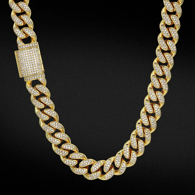 

KRKC Hiphop 12mm White Gold 14k Gold Filled Box Clasp Cuban Link Chain CZ Cubic Diamond Link Chain Cuban Necklace For Men