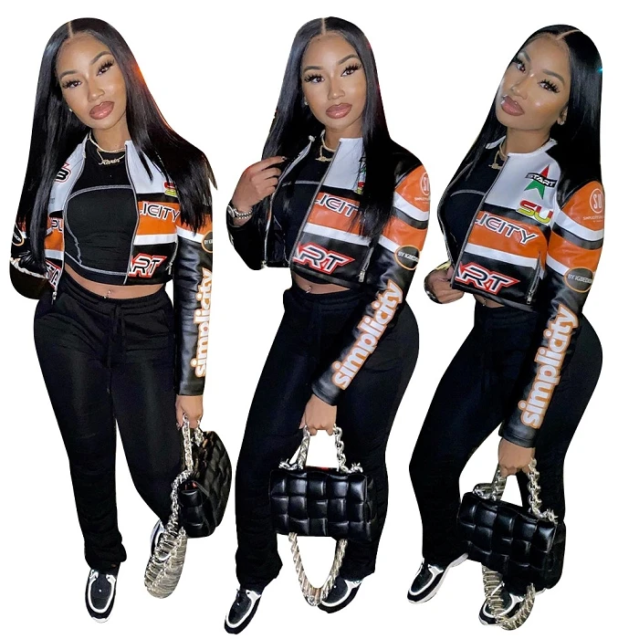 

2021 Cross-border Fashion Round Neck Printed Slim crop Top Jacket