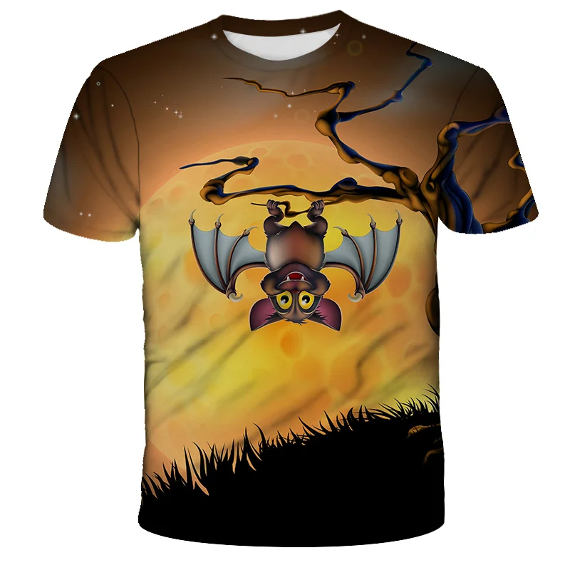 

Personalized 3D printed T-shirt with bat hanging upside down from tree