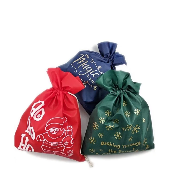 

Low MOQ sack bag christmas drawstring Bag 35*25cm recycled custom non woven drawstring gift bag