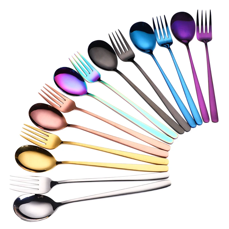 

304 stainless steel gold tea spoon and fork spoons set dessert forks and spoons, As pictures