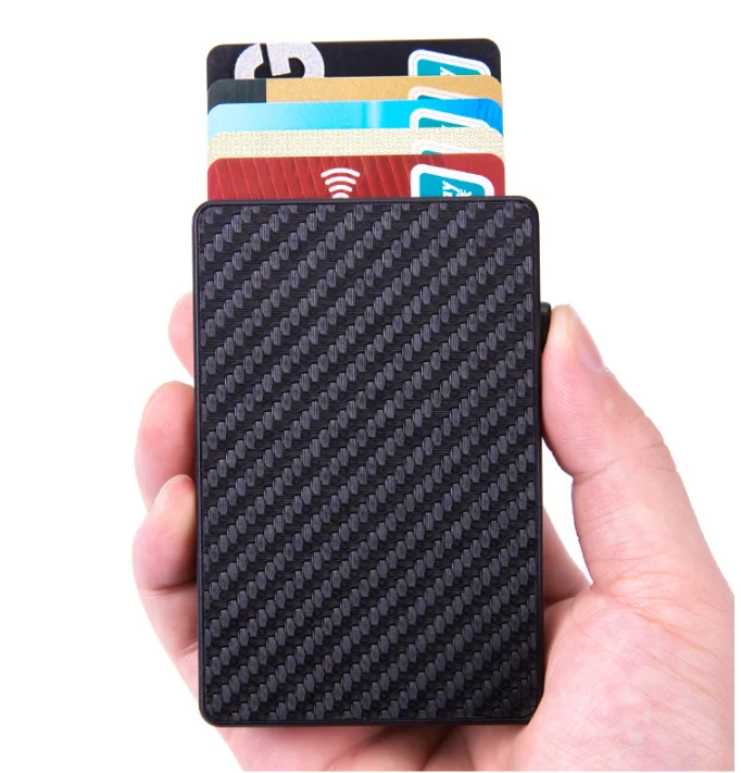 

Amazon newest product automatic pop up rfid blocking 6 bank cards cool men ridge wallet carbon fiber, Two as photo shown